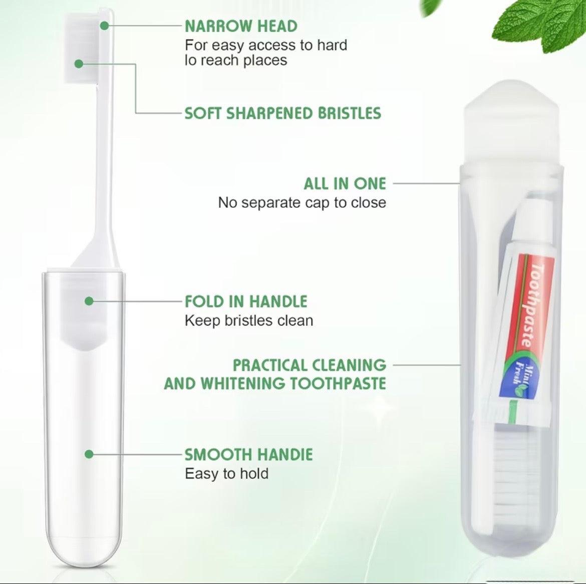 Portable Folding Toothbrush with Toothpaste – Travel-Ready Clean
