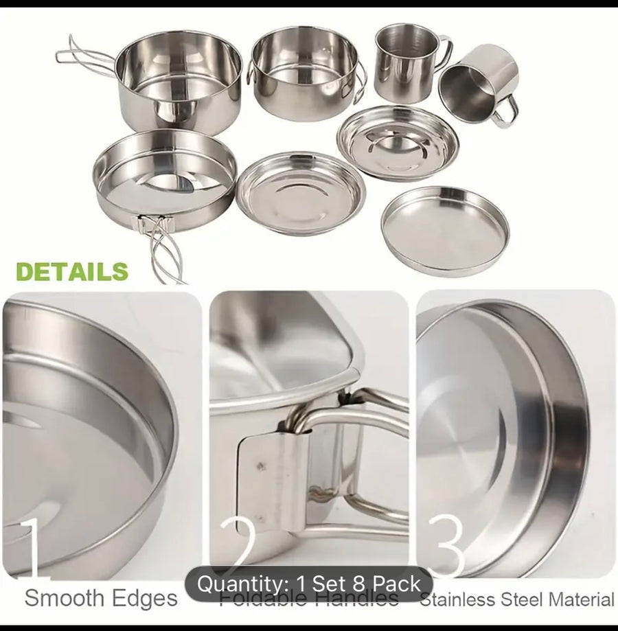 8-Piece Stainless Steel Camping Cookware Set
