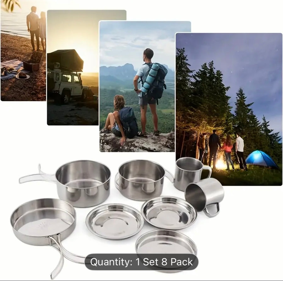 8-Piece Stainless Steel Camping Cookware Set
