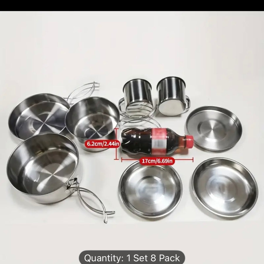 8-Piece Stainless Steel Camping Cookware Set