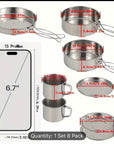 8-Piece Stainless Steel Camping Cookware Set