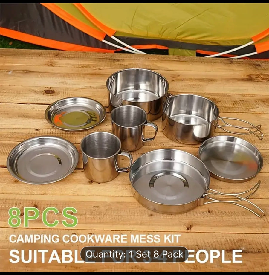 8-Piece Stainless Steel Camping Cookware Set