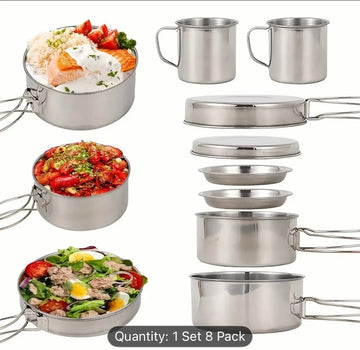 8-Piece Stainless Steel Camping Cookware Set