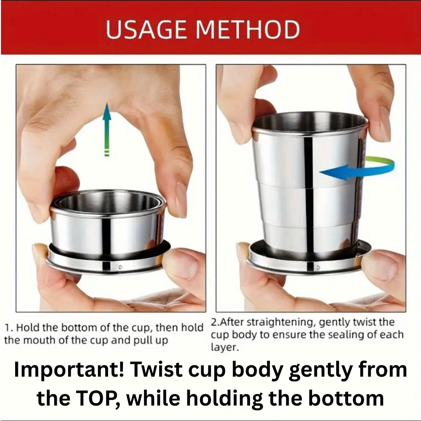 Stainless Steel Collapsible Travel Cup – 150ml / 250ml